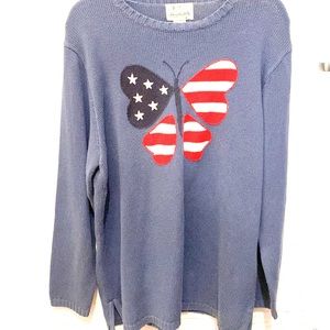 The Quacker Factory LARGE blue American flag sweater